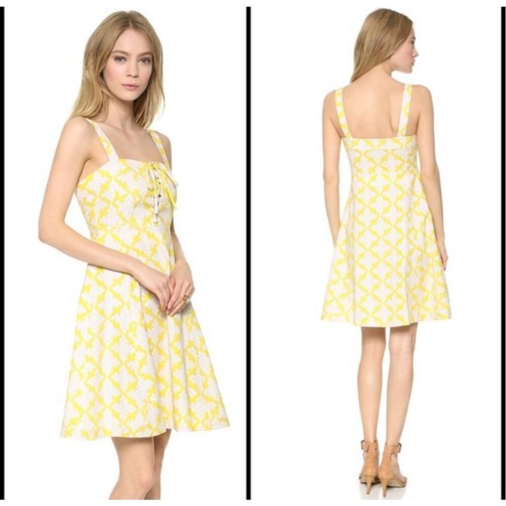 Diane Von Furstenberg Women's Luxe Lace Up Henna Diamonds‎ Dress Yellow Size 6